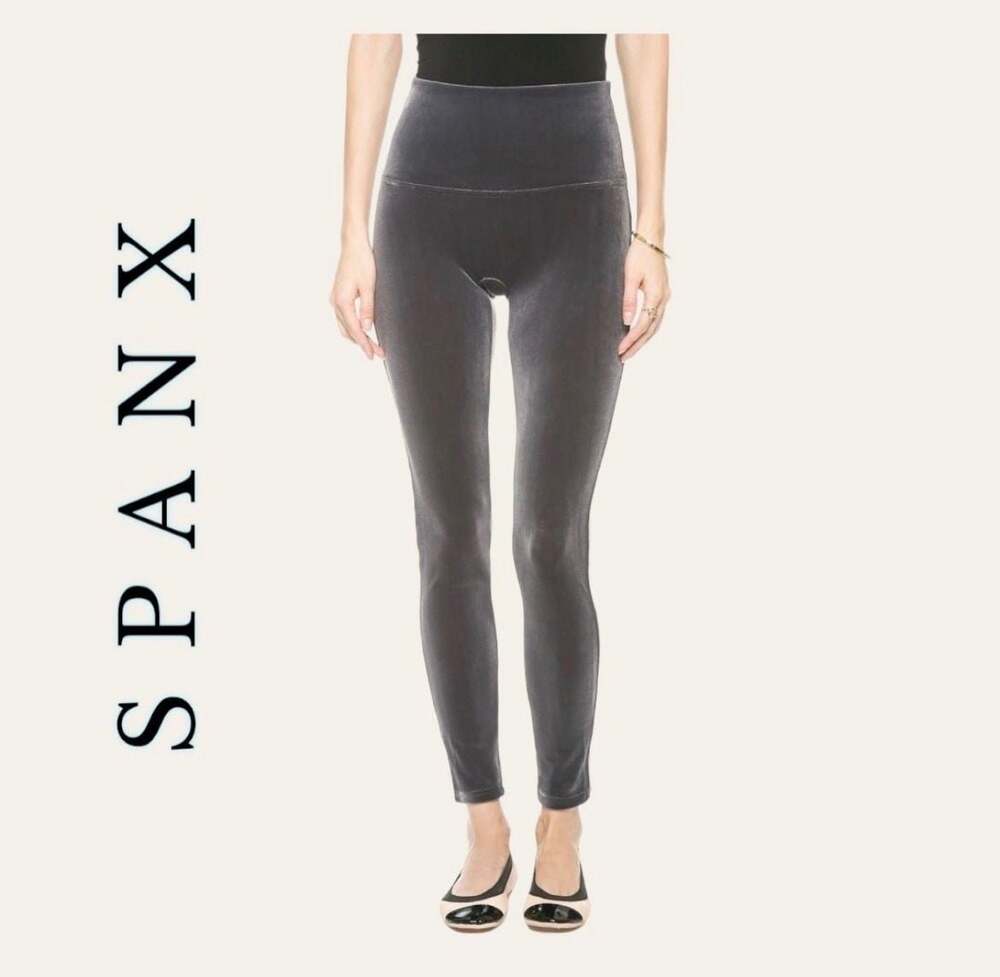 Spanx Women's High-Waisted Velvet Leggings in Silver Chrome